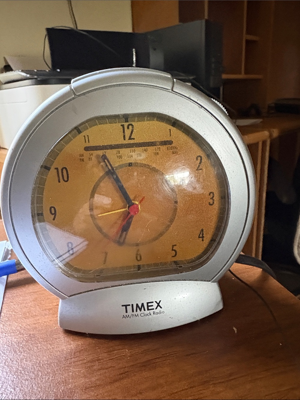 Timex Silver Clock Radio with Orange Face and Black Hands